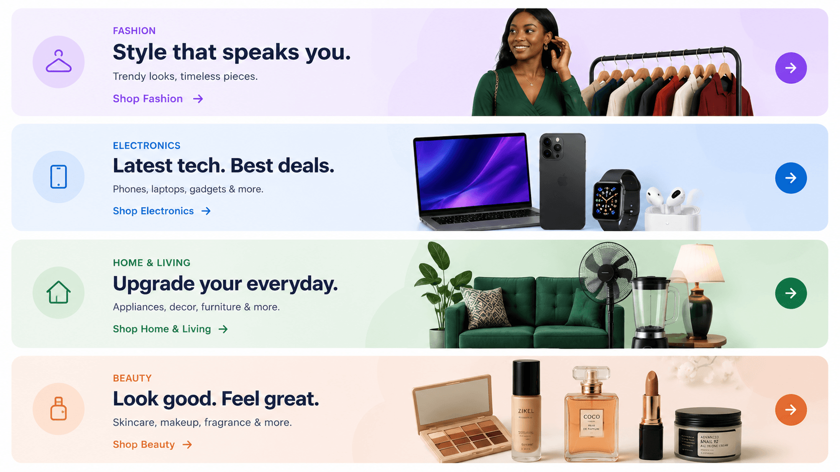Featured categories on Winipat: Fashion, Electronics, Home & Living, Beauty